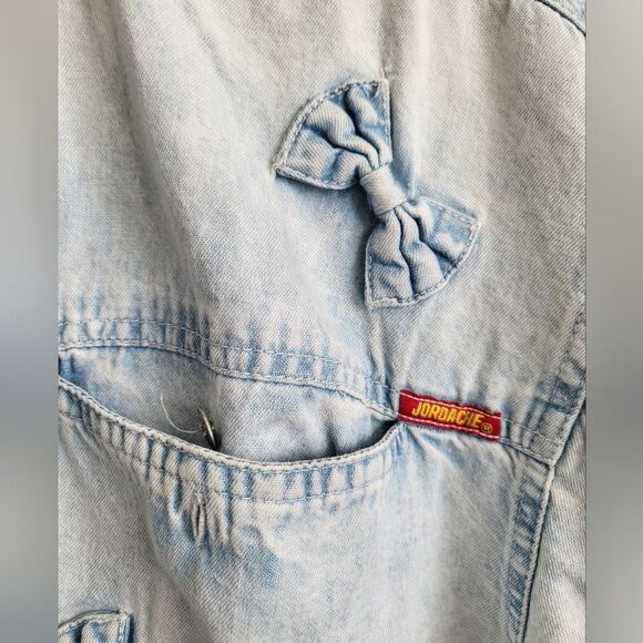 Vintage Jordache Light Acid Wash Denim 3D Bow Button Down Top Sz L - Picture 2 of 11